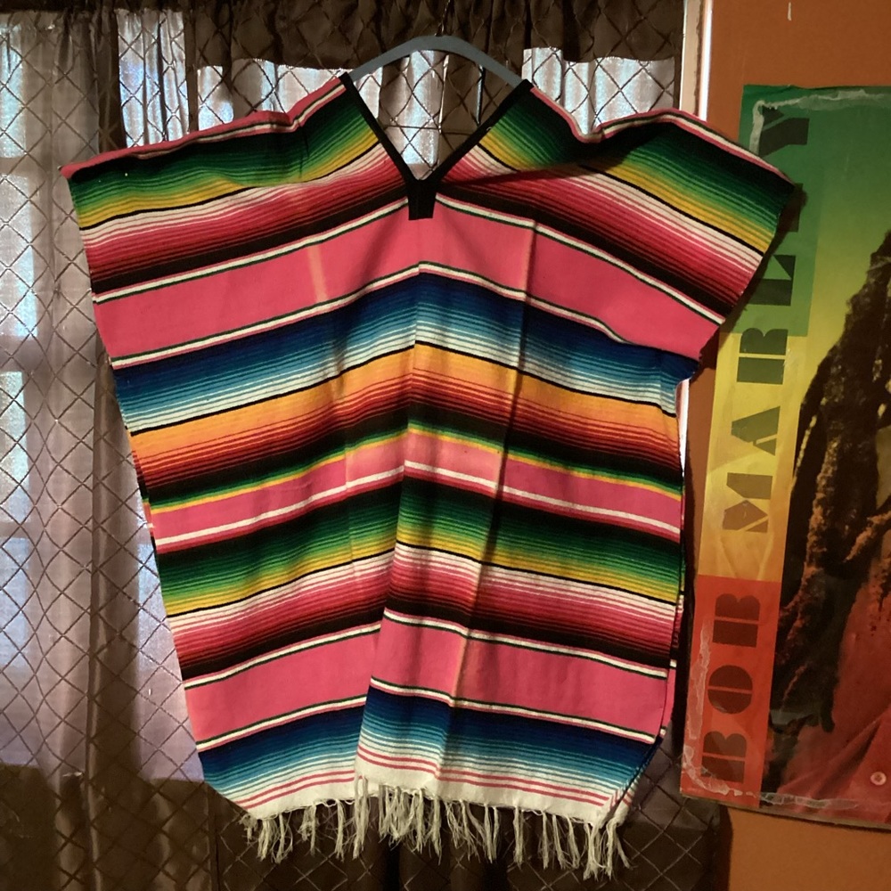 Multi color Poncho from Cozumel Mexico